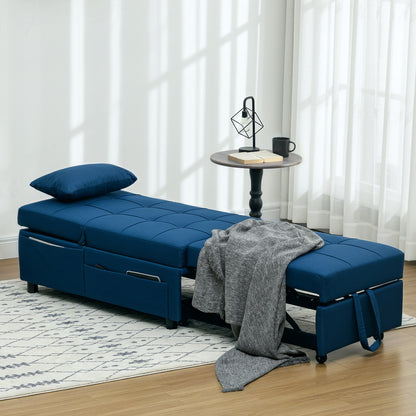 Fauteuil Bedbank – 1-Zitsbank – Slaapfauteuil – Loungezetel – Slaapstoel – Verstelbare Rugleuning – Geïntegreerd Kussen – Blauw