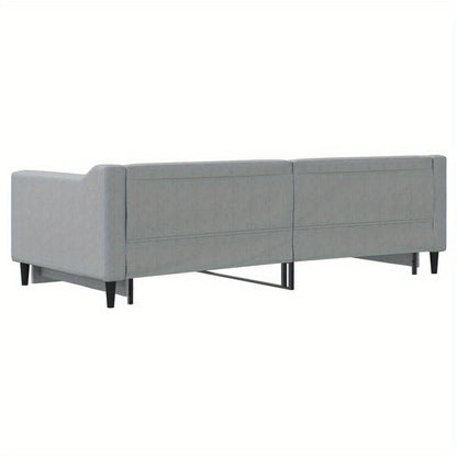 Slaapbank – Bedbank – Bankbed – Logeerbed – Opklapbed – Lichtgrijs Stof – Uitschuifbaar 90x200 cm – Massief Hardhouten Frame