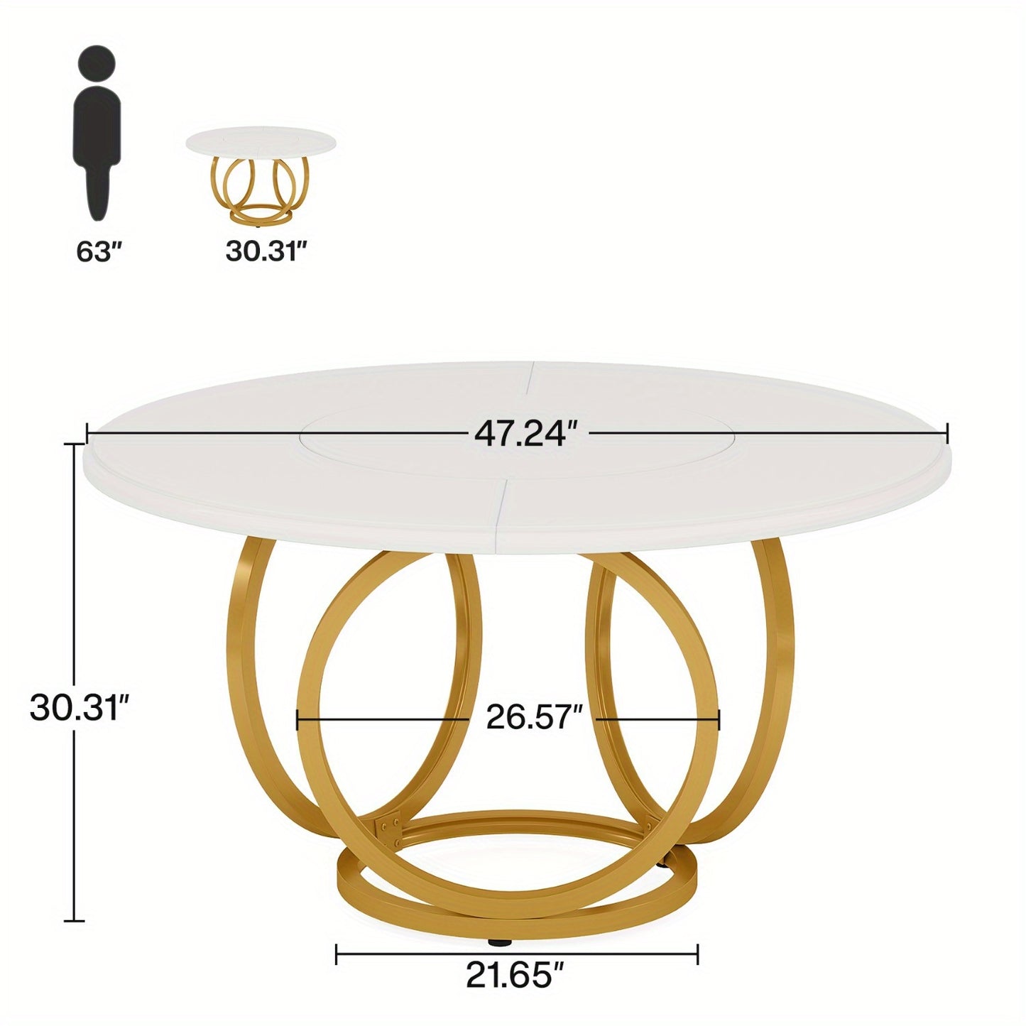 Ronde Eettafel – Ronde Tafel – Keukentafel – Eetkamertafel – Tafel – MDF Blad Wit – Gouden Metalen Onderstel – 120 cm – Geschikt voor 4-6 Personen