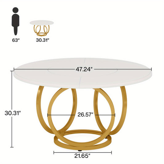 Ronde Eettafel – Ronde Tafel – Keukentafel – Eetkamertafel – Tafel – MDF Blad Wit – Gouden Metalen Onderstel – 120 cm – Geschikt voor 4-6 Personen