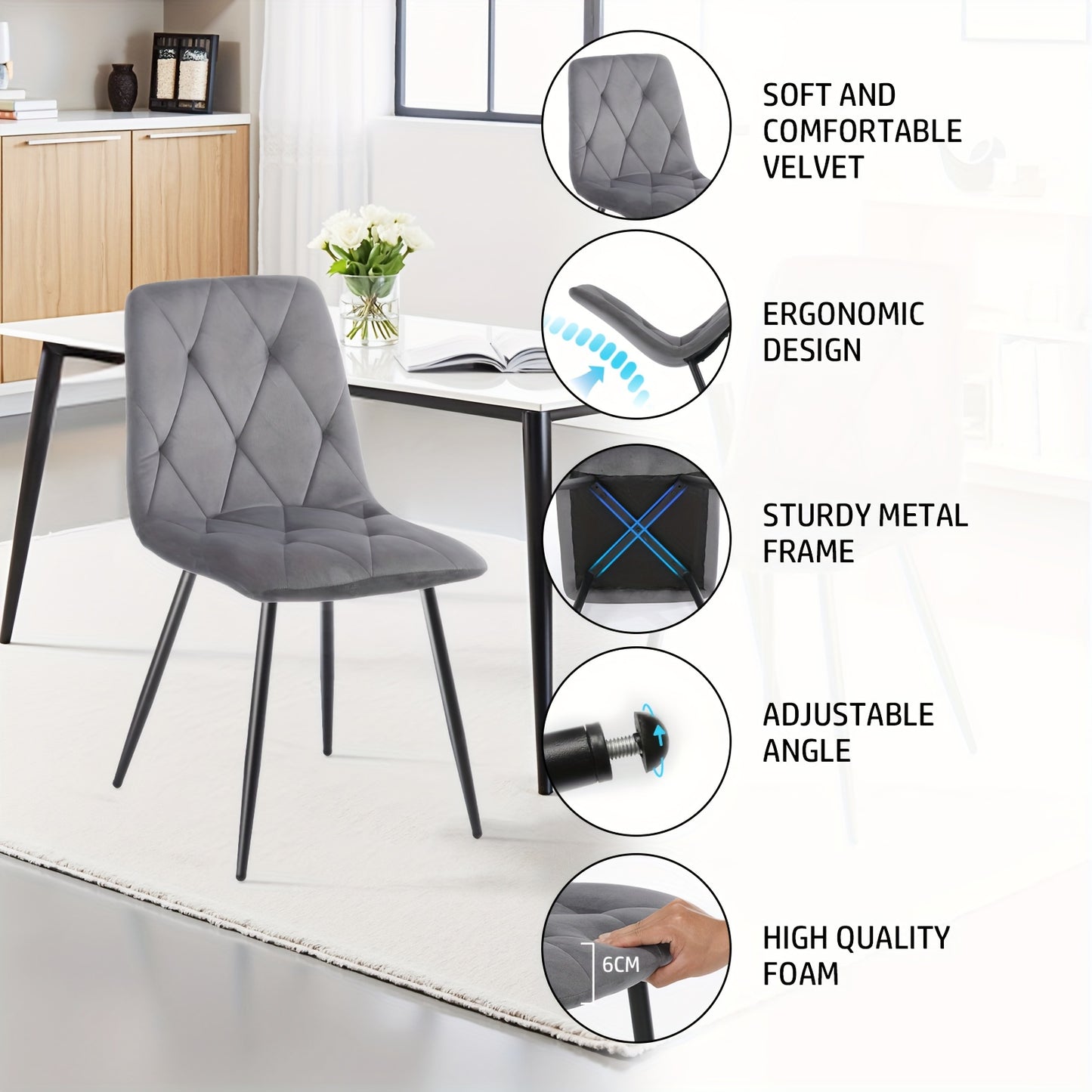 Eetkamerstoel – Stoel – Kuipstoel – Keukenstoel – Woonkamerstoel – Set Van 4 – Velvet Bekleding – Zwart Metalen Onderstel