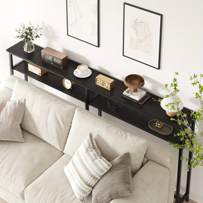 Sidetable – Bijzettafel – Wandtafel – Console Table – Meubel – Smal Lang Model – 2-laags Hardhouten Design – 179,8 cm Lang Achter Bank