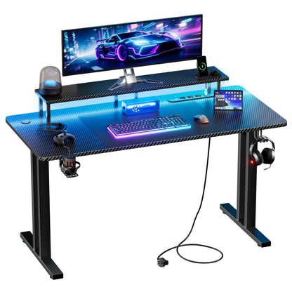 Elektrisch Verstelbaar Bureau – Zit Sta Bureau – Computertafel – Gaming Desk – Bureau Voor Thuiswerken – Met Stopcontacten & Monitorstandaard – Ergonomisch Ii-Poot Ontwerp, 80-150 cm Hoogte