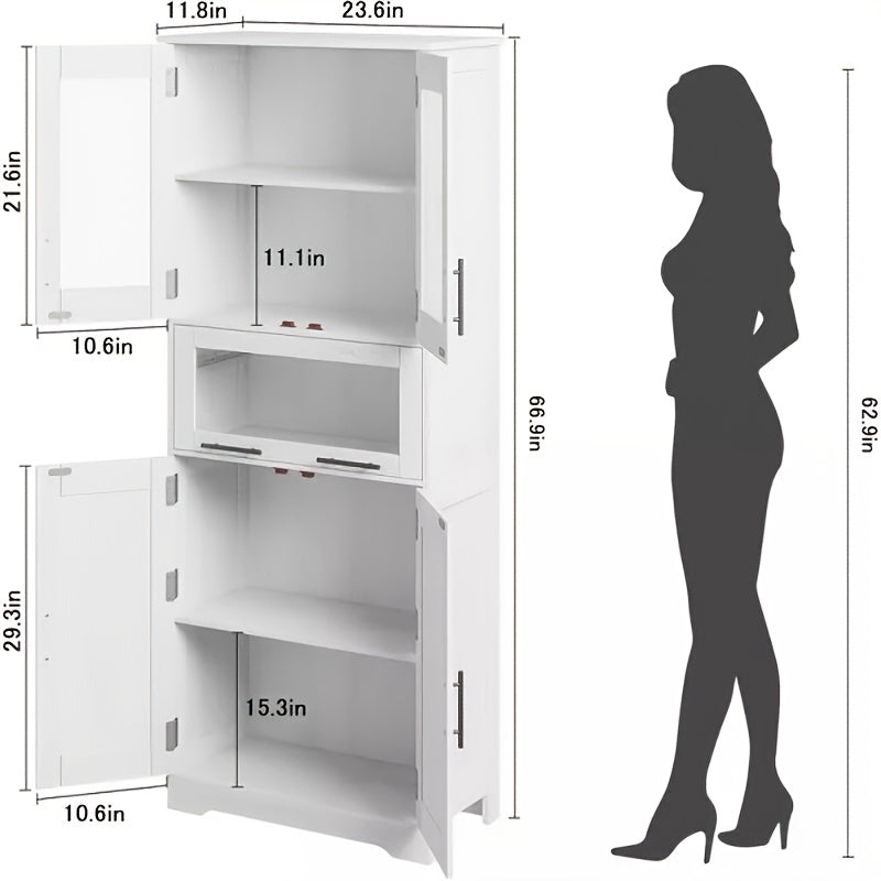 Badkamerkast – Opbergkast – Kolomkast – Wastafelonderkast – Badkamermeubel – Vrijstaand – 170 cm Hoog – Wit Hout – Verstelbare Planken – Ruimtebesparend Design