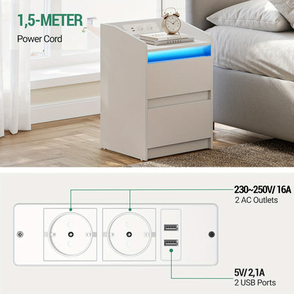 Nachtkastje – Bijzettafel – Opbergkast – Meubelstuk – Ladekast – Set van 2 – 2 Ruime Lades – Hoogwaardige Vezelplaat – Wit – 35x40x58 cm