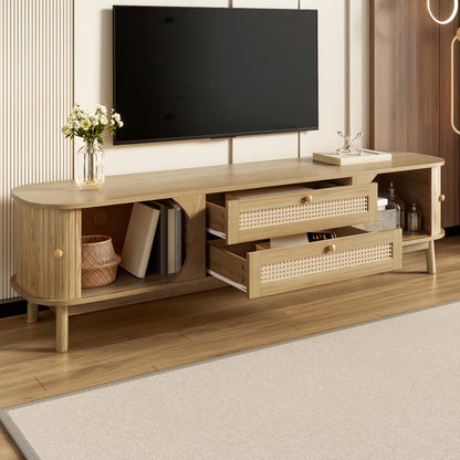 Retro TV-kast – Media Meubel – Tv Meubel – Opbergkast – Dressoir – Bamboe en Riet – Volledig Gemonteerd – Compact & Duurzaam