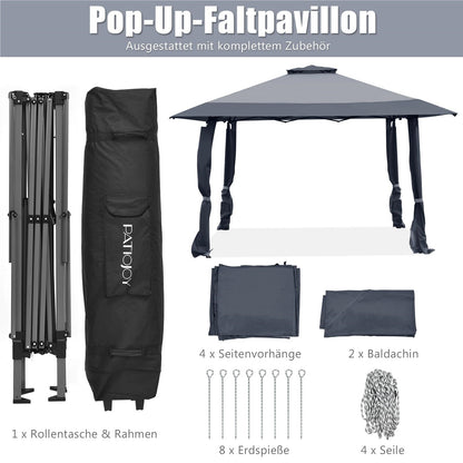 Tuinpaviljoen – Tuinprieel – Partytent – Pergola – Gazebo – 4x4 meter – Waterafstotend & UV-bescherming 50+ – Inclusief 4 muggennetten en draagtas met wieltjes