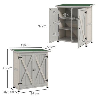 Tuinhuisje – Tuinkast – Gereedschapsschuurtje – Tuinberging – Buitenopslag – Houten Tuinhuis – Weerbestendig – 110x55x117 cm – Asfalt Dak – Lichtgrijs