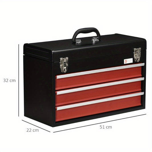 Gereedschapskist – Gereedschapskoffer – Toolbox – Gereedschapsbak – Opbergkist – Met Stalen Constructie – 3 Lade Opbergbox Met Rode Vergrendeling
