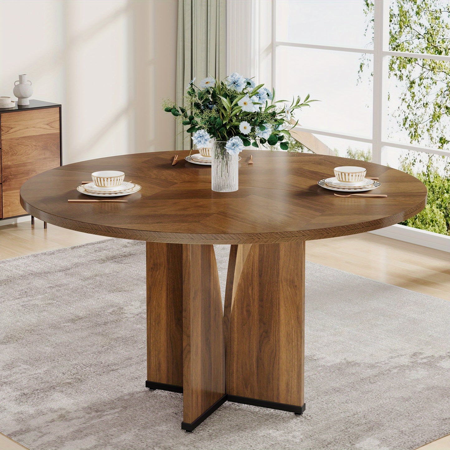 Eettafel – Ronde Tafel – Keukentafel – Houten Tafel – Werktafel – Rustiek Bruin – Geschikt voor 4 Personen – Robuust Samengesteld Hout