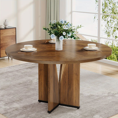 Eettafel – Ronde Tafel – Keukentafel – Houten Tafel – Werktafel – Rustiek Bruin – Geschikt voor 4 Personen – Robuust Samengesteld Hout
