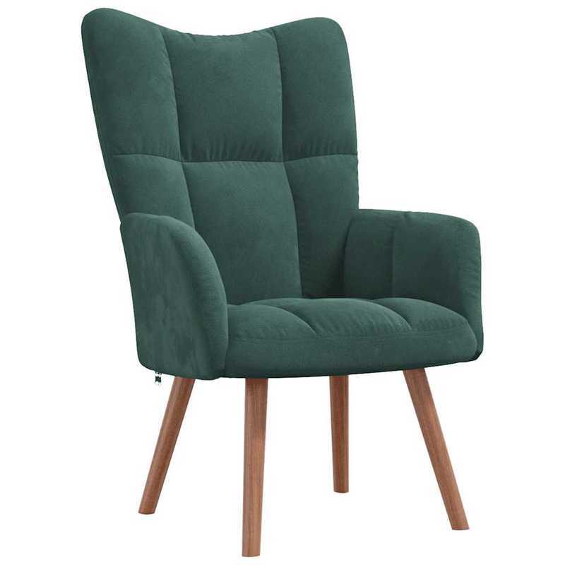 Fauteuil – Lounge Fauteuil – Relaxfauteuil – Leunstoel – Draaifauteuil – Donkergroene Fluwelen Bekleding – Plush Zitting Met Massief Houten & Metalen Frame
