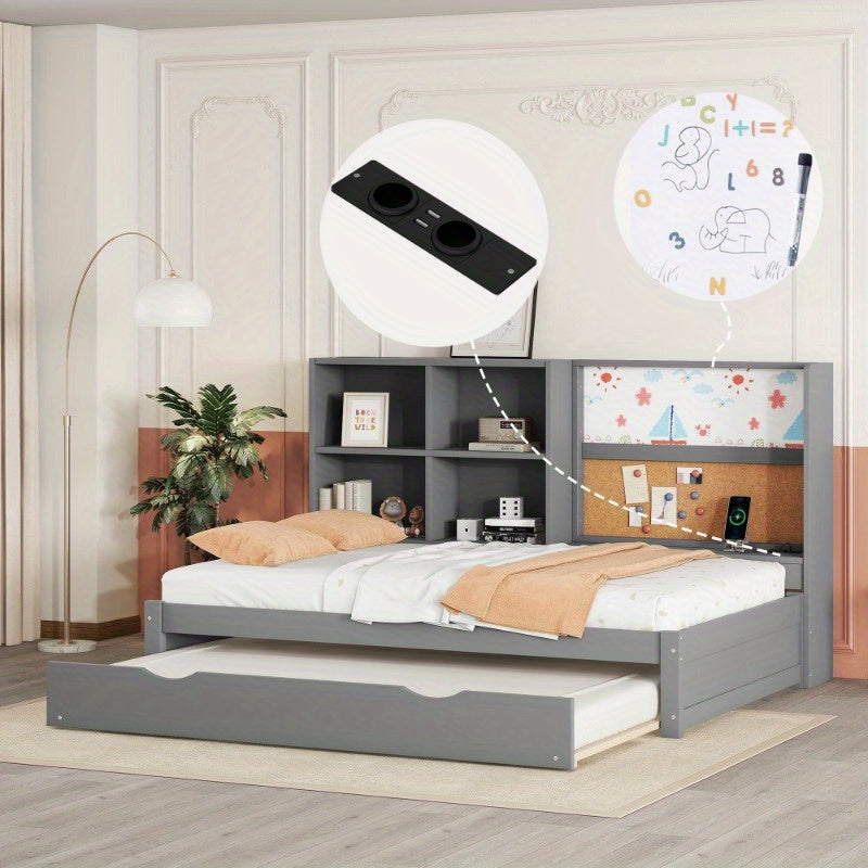 Slaapbank – Bedbank – Uitklapbare Bank – Logeerbed – Bank Met Opbergruimte – 90x200 cm – Grijs Met Oplaadpoort