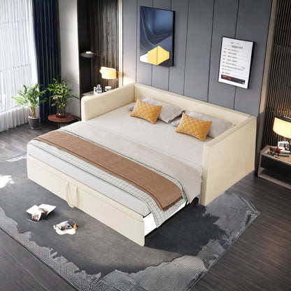 Uitschuifbare Slaapbank – Slaapbank Bedbank – slaapbed – slaapbank 2-persoons – bedbank uitschuifbaar – Velvet Stof – 90/180 x 200 cm – Met Lattenbodem – Beige