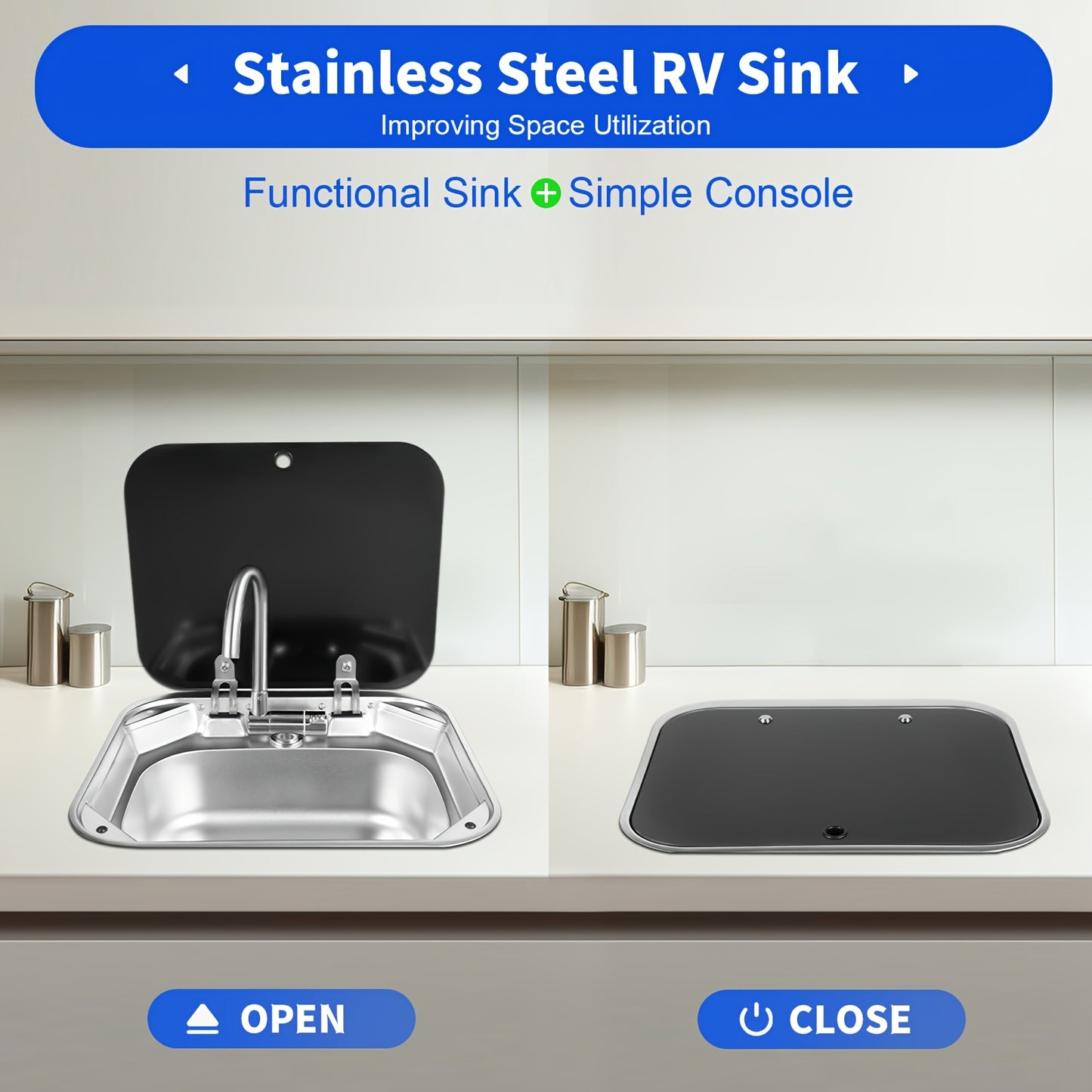 Spoelbak – Keukenspoelbak – Wasbak – Gootsteen – Enkele Spoelbak – RVS 304 & Gehard Glas – Compact Ruimtebesparend Design – Inclusief Kraan – Zilver