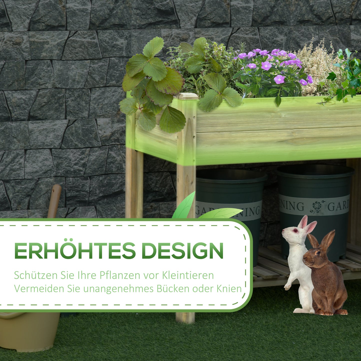 Verhoogde Plantenbak – Houten Tuinbak – Plantentafel – Bloemenbak – Groentebak – Stevige Constructie – Drainage Gaten – 91x51x76 cm – Groene Kleur