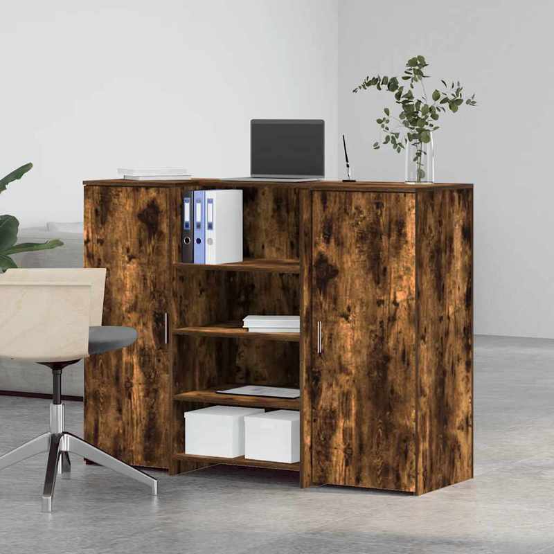 Balie – Receptiebalie – Welkomstbalie – Ontvangstbalie – Balietafel – Gebrande Eikenhout Bruin – 135x50x103,5 cm – Duurzaam Houtmateriaal