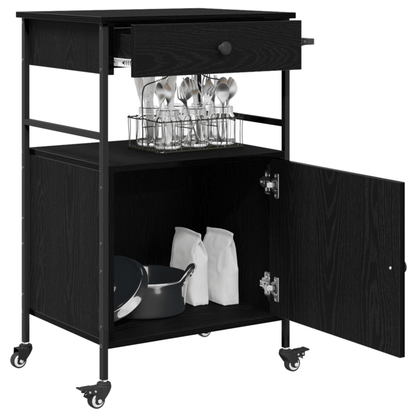 Kitchen Trolley in Black Oak – 56×43×89.5 cm, Processed Wood, Multi-Layer Storage, Rollable. Ideal for Kitchen, Dining Room. Seriously Textured, Sturdy, Durable, Practical, and Versatile