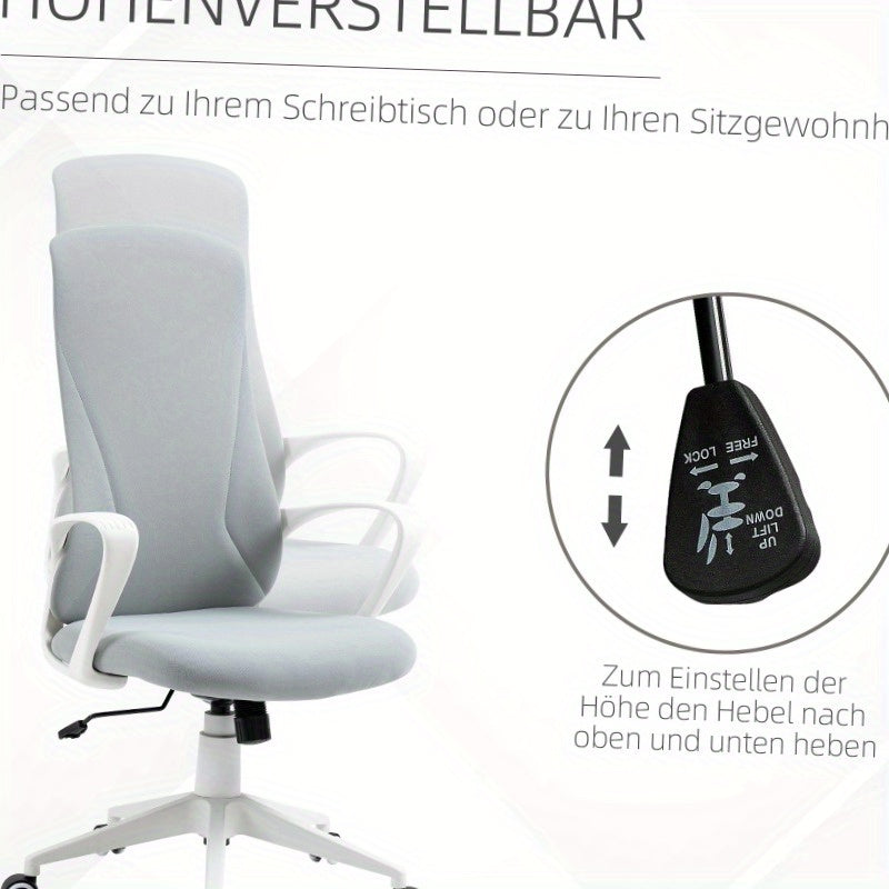Ergonomische Bureaustoel – Bureaustoel Werkstoel – Draaistoel – Computerstoel – Thuiswerkstoel – Verstelbare Hoogte – Rockerfunctie – Lichtgrijze Stof – Roestvrijstalen Frame – 360° Draaibare Zitting