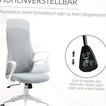 Ergonomische Bureaustoel – Bureaustoel Werkstoel – Draaistoel – Computerstoel – Thuiswerkstoel – Verstelbare Hoogte – Rockerfunctie – Lichtgrijze Stof – Roestvrijstalen Frame – 360° Draaibare Zitting
