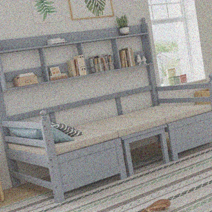 Multifunctionele Slaapbank – Logeerbank – Bedbank – Slaapbed – Studiebank – 200x90 cm – 2-in-1 Ontwerp Met Opbergrek – Comfortabele Grijze Kussens