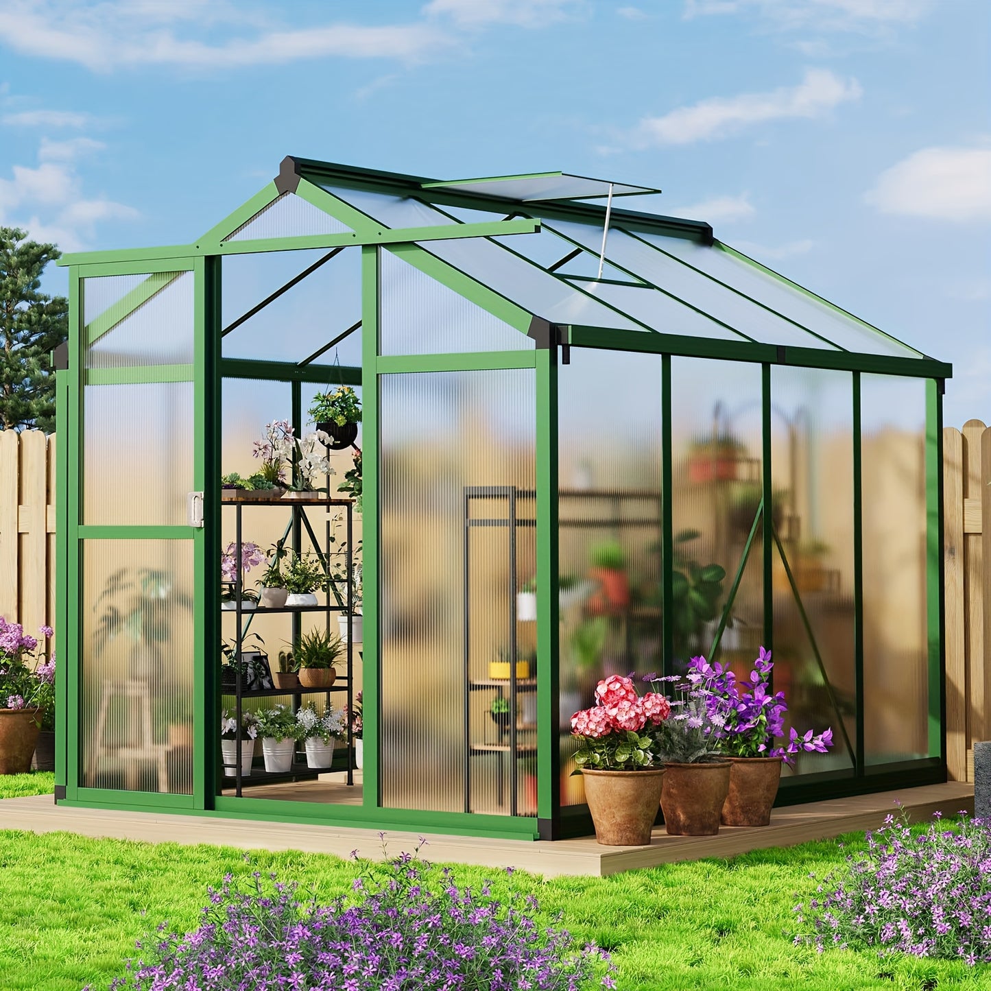 Kas – Kweekkas – Tuinkas – Plantenkas – Broeikas – Groot Aluminium Frame – Weerbestendig Polycarbonaat – Inclusief Dakventilator – 183x244 cm Walk-in Greenhouse