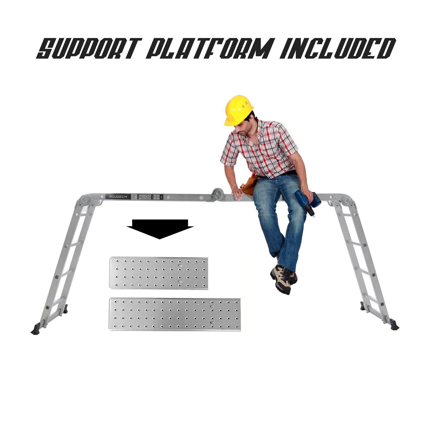 Aluminium Ladder – Telescopische Ladder – Vouwladder – Schuifladder – Reformladder – Multifunctioneel 4x4 Treden – Max Werkhoogte 445 cm – Max Belastbaarheid 150 kg