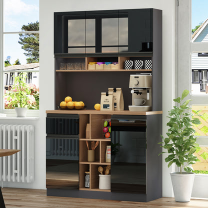 Keukenkastje – Buffetkast – Dressoir – Opbergkast – Hoge Kast –  Zwart – 185 cm Hoog – 3 cm MDF Werkblad Met Houtlook