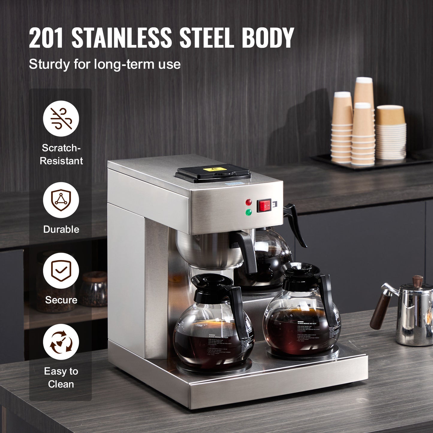Filterkoffiezetapparaat – Koffiemachine – Drip Koffiezetter – Koffiezetter – Filtermachine – 12 Kopjes Capaciteit – 3 Glazen Kannen Met Warmhoudplaat