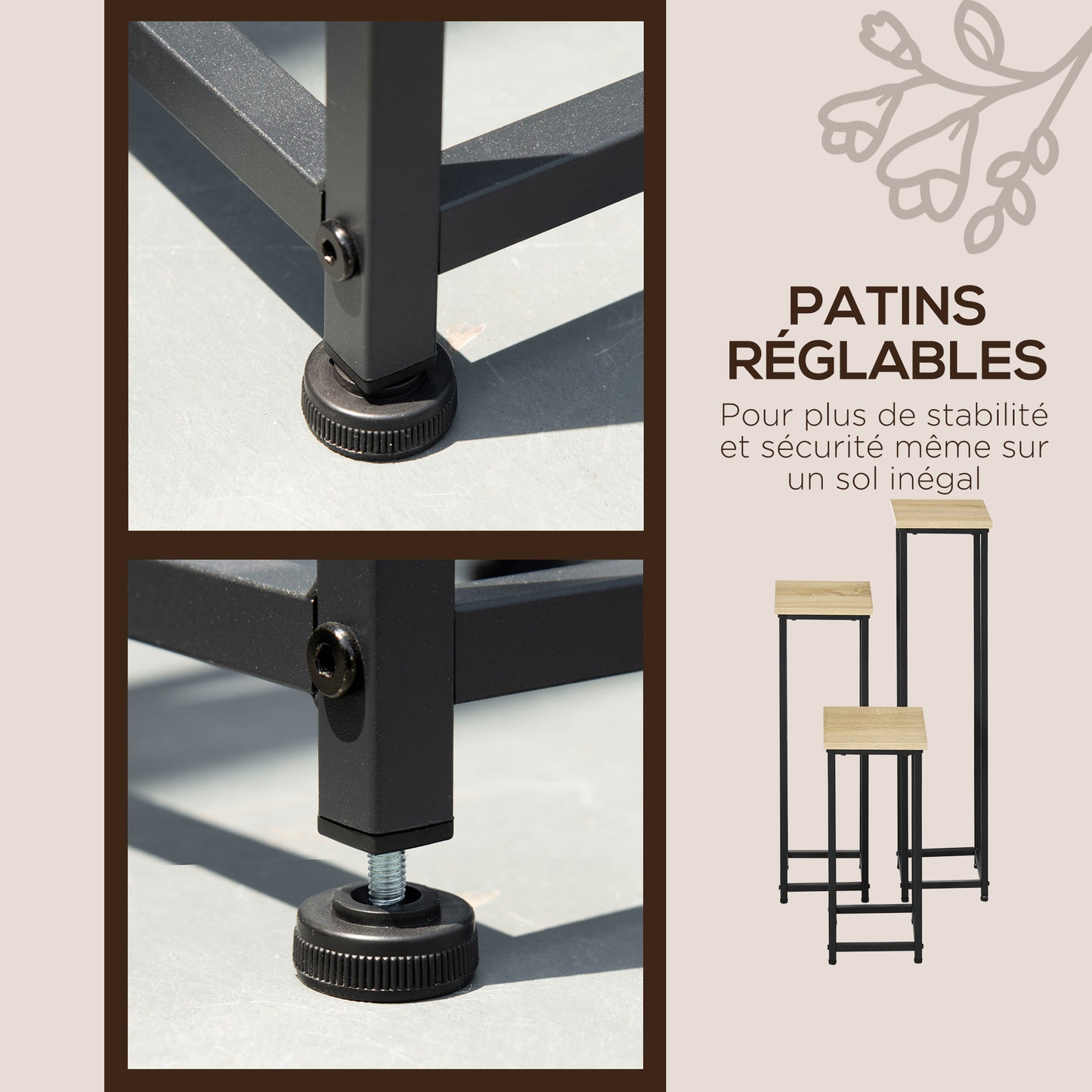 Plantenstandaards – Plantenhouders – Bloemstandaards – Plantenrekken – Naturel Houtlook – Stijlvol Industrieel Design – 3x Stapelbaar – Metalen Frame