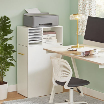 Printerstandaard – Rollende Printerkast – Bureau Organizer – Opbergkast – Mobiele Printertafel – Compact 60x33x100 cm – MDF Wit