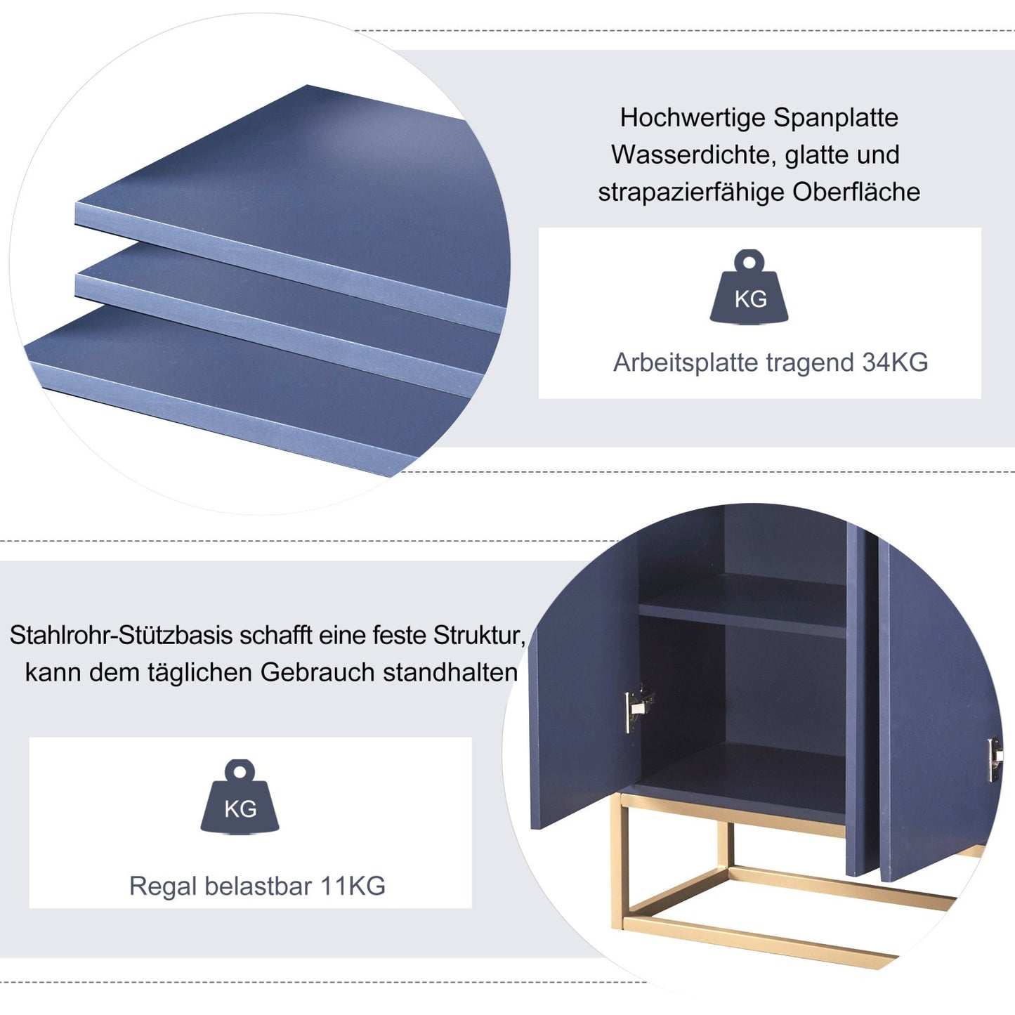 Sideboard – Dressoir – Opbergkast – Buffetkast – Kast – Greeploos Design – Verstelbare Planken – Metaalpoten – Wit – 120x30x80 cm