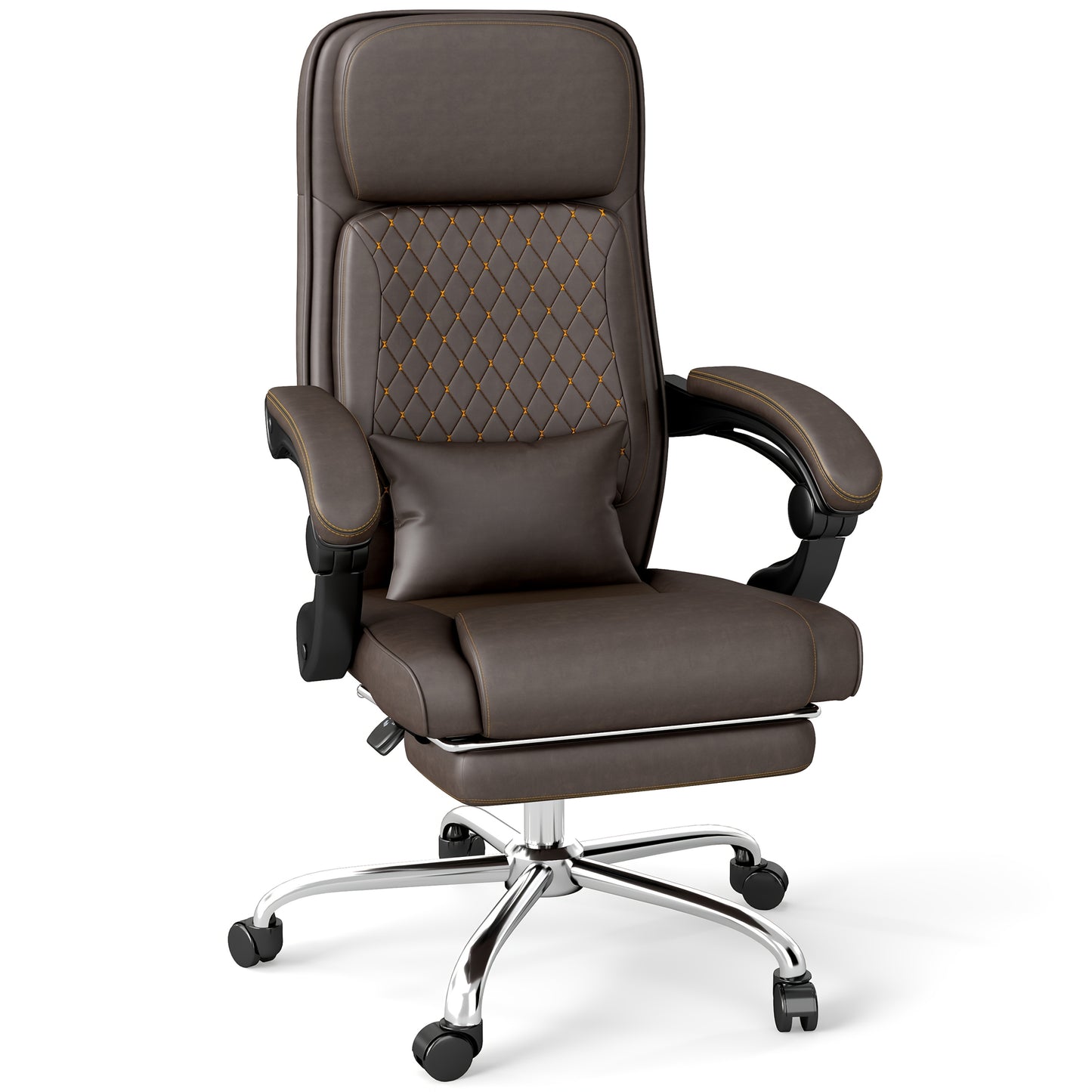 Bureaustoel – Bureaustoelen – Gamestoel – Office Chair – Computerstoel – Ergonomisch Design – Verstelbare Zithoogte – Met Voetensteun – PU Leren Bekleding – Met Metalen Frame – Bruin