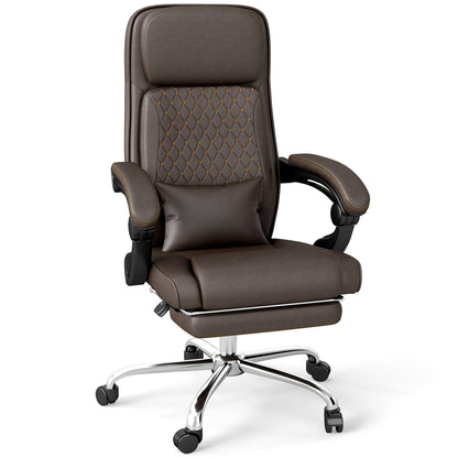 Bureaustoel – Bureaustoelen – Gamestoel – Office Chair – Computerstoel – Ergonomisch Design – Verstelbare Zithoogte – Met Voetensteun – PU Leren Bekleding – Met Metalen Frame – Bruin