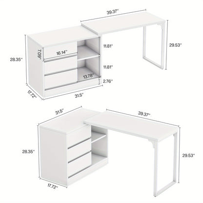 Bureau – Schrijftafel – Werktafel – Computertafel – Laptopbureau – Extra Lang 160 cm – 6 Opbergvakken – Ruim Werkblad – Stabiel Metalen Frame – Wit Houtkleurig Design