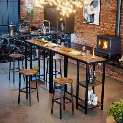 Barset – Barkrukken – Bartafel – Barmeubel – Bistroset – Industrieel Design – Houten Tafelblad – Zwart Gietijzeren Frame