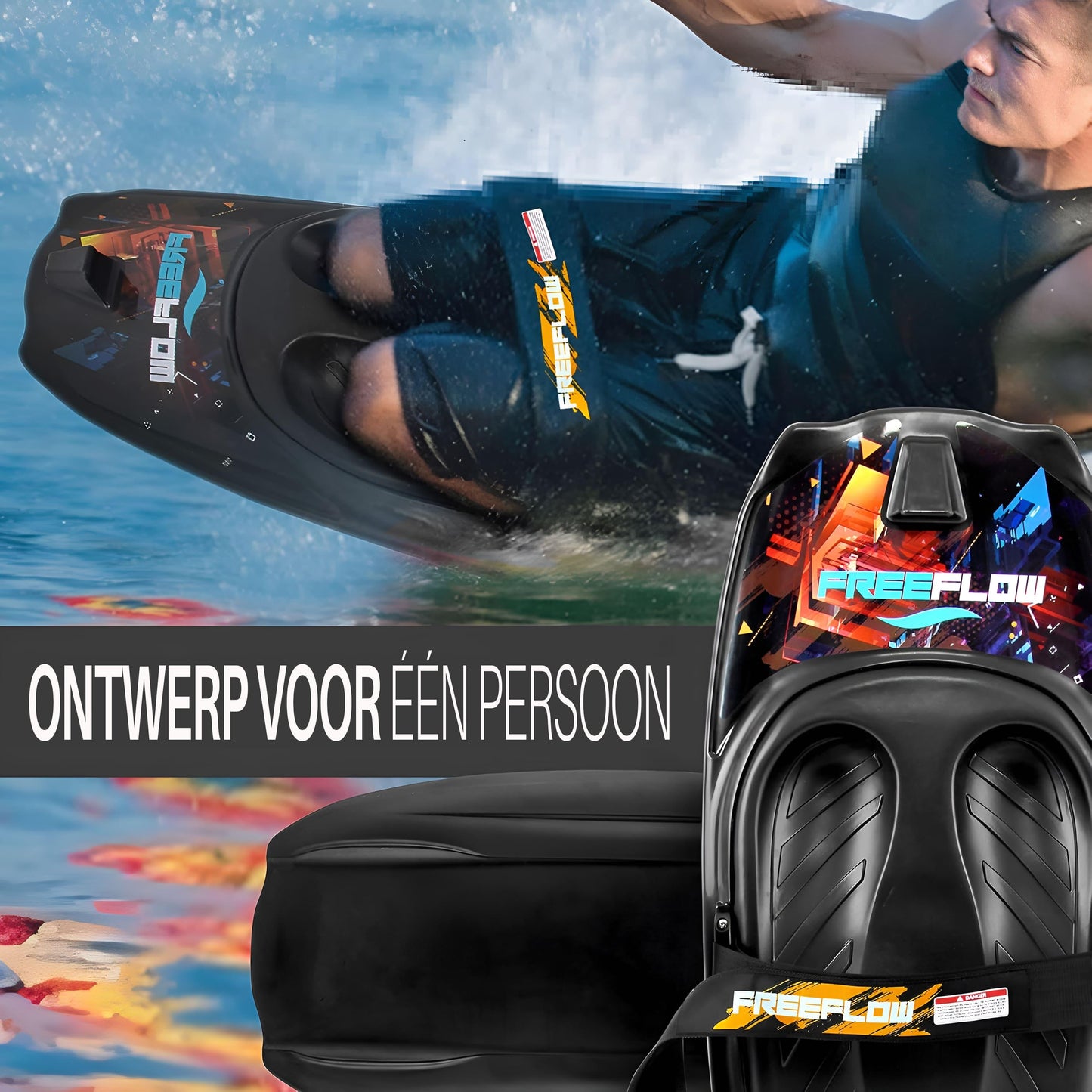Kneeboard – Watersportboard – Knieplank – Waterboard – Surfboard – Zwart/rood – Lichtgewicht & Duurzaam PVC – Verstelbare Veiligheidsriem