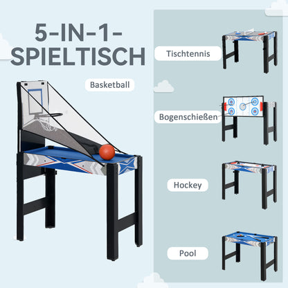 5-in-1 Speltafel – Spel tafel – Speeltafel – Spelbord – Multifunctionele Tafel – Blauw Zwart – Duurzaam MDF en Kunststof – Inclusief Accessoires