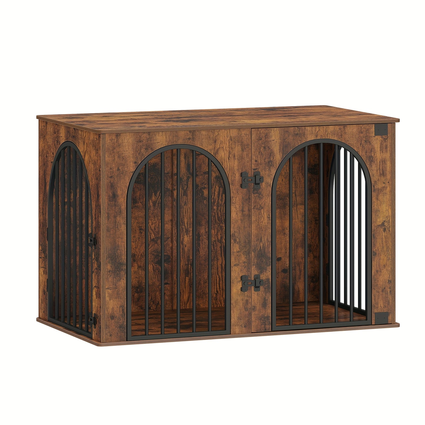 Hondenbench – Hondenkooi – Hondenkast – Hondenhok – Huisdierenbench – Retro Bruin – 3-Deurs Boogvormige Deur – Stevig Houten Meubel – 108 x 64 x 76 cm