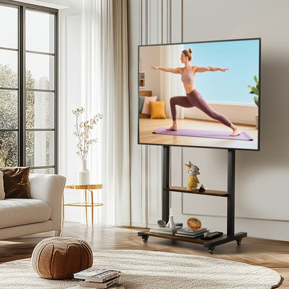 TV-standaard – Mobiele TV-wagen – Verrijdbare TV-houder – Verstelbare TV-voet – TV-meubel – Verstelbare Hoogte 80-108 cm – Stevig Metaal & Houtlook Frame – Voor 40-100 inch TV’s</s>