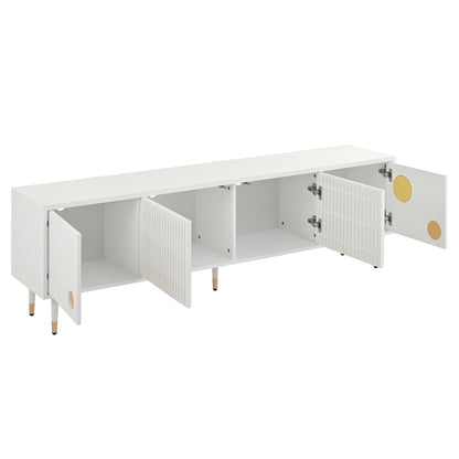 BTM TV Lowboard / TV Cabinet with Lattice Front, Concealed Handles, Golden Accents, Four Doors, Storage Space & Cable Management, Adjustable Feet, 170×36×54 cm