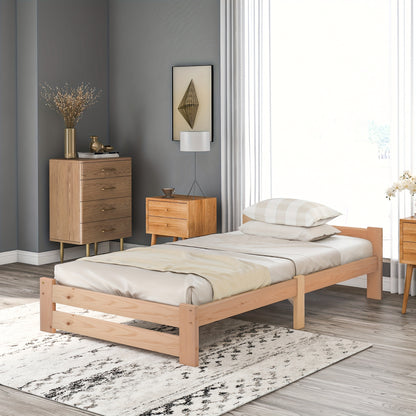 Eenpersoonsbed – Single Bed – Slaapbank – Logeerbed – Kinderbed – Bamboe Materiaal – Inclusief Hoofdeinde en Lattenbodem – Natuurlijke Houtkleur
