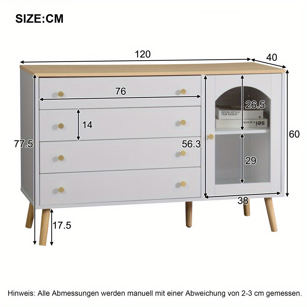 Wit Dressoir – Sideboard – Ladekast – Opbergkast – Buffetkast – 4 Ruime Lades – Modern Design – 120x40x77,5 cm