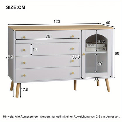 Wit Dressoir – Sideboard – Ladekast – Opbergkast – Buffetkast – 4 Ruime Lades – Modern Design – 120x40x77,5 cm