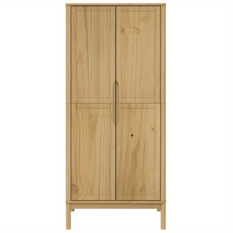Vrijstaande Kledingkast – Garderobekast – Opbergkast – Kledingopberger – Houten Kast – Massief Grenenhout – Bruin Gewassen Afwerking – Compact 77x53x171 cm