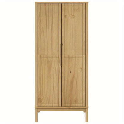 Vrijstaande Kledingkast – Garderobekast – Opbergkast – Kledingopberger – Houten Kast – Massief Grenenhout – Bruin Gewassen Afwerking – Compact 77x53x171 cm