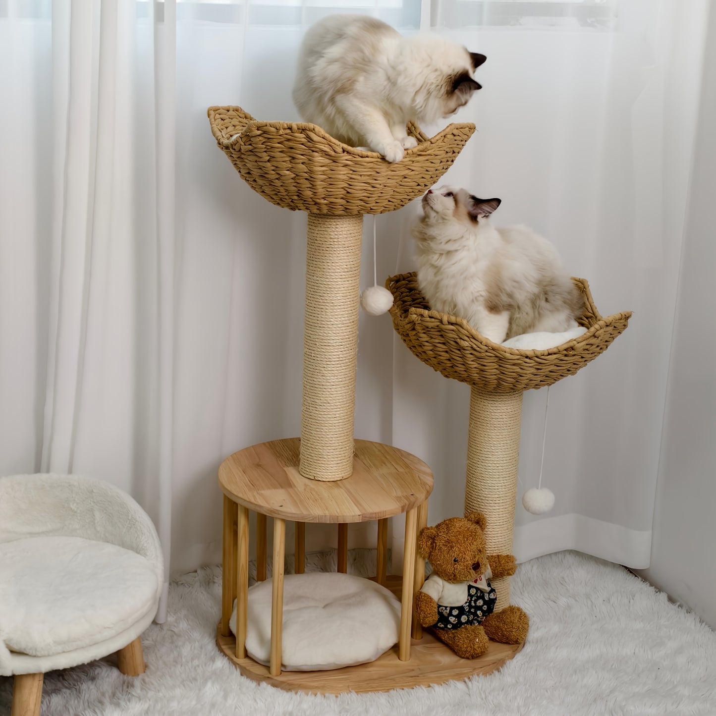 Cat Tree Tower, Multi-level Plush Cat Apartment, Equipped with 2 Cat Scratching Posts, 2 Perches, Hammock, Cave, Stable And Tilt-proof Cat House for Sleeping/playing, Easy to Assemble, A Perfect Christmas Tree for Indoor Kitt