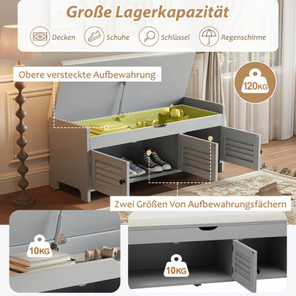 Schoenenbank – Schoenenrek – Schoenenkast – Opbergbank – Halmeubel – Bamboe Materiaal – Comfortabele Katoenen Zitting – 3 Louverdeuren Met Verborgen Opbergruimte