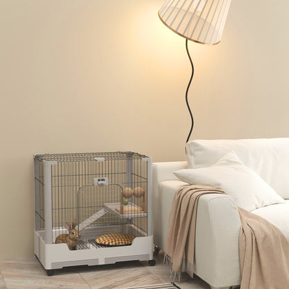 3-Tier Mobile Rabbit Hutch with Removable Ramp & Wheels - Durable Metal & Plastic Pet Cage for Rabbits, Guinea Pigs, Puppies - Spacious Multi-Level Design with Ventilated Mesh, Easy Assembly, White/Grey (73x50x68cm), Rabbit H