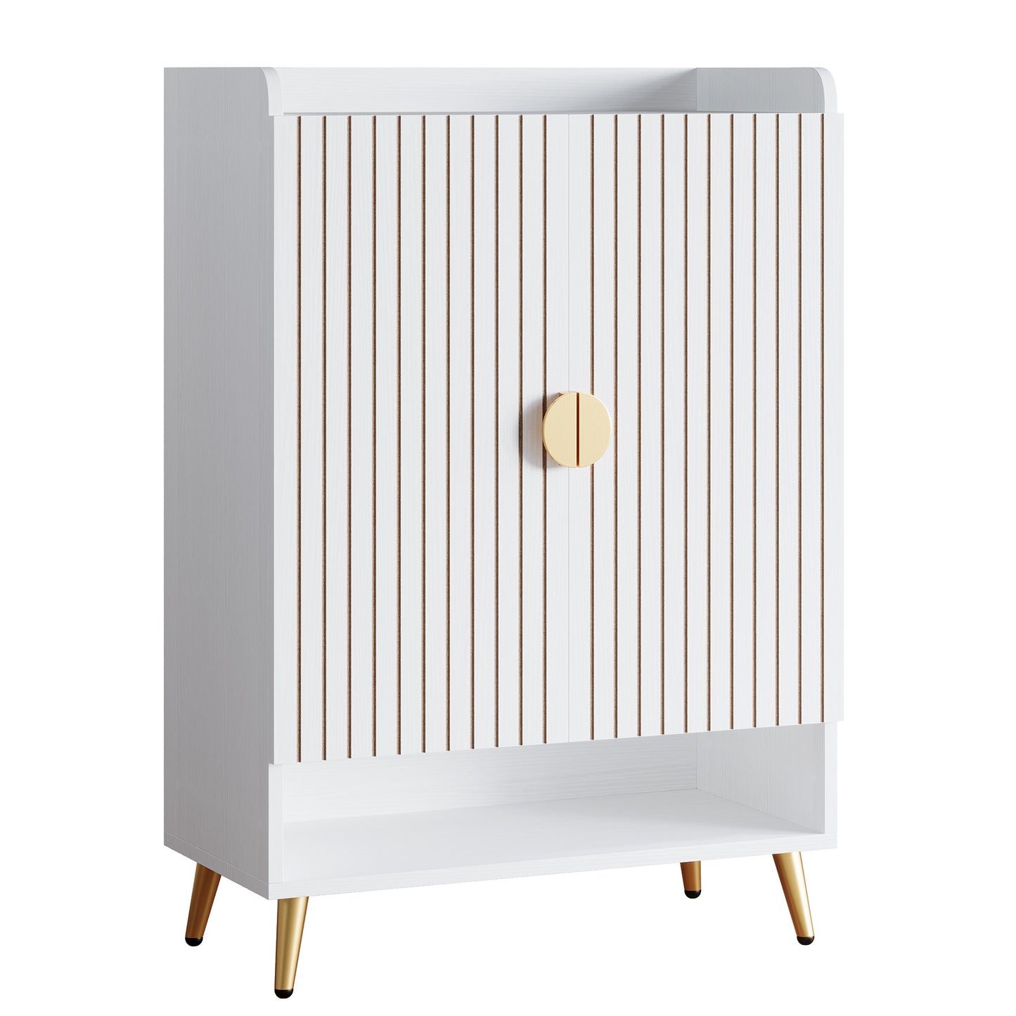 Schoenenkast – Schoenenrek – Schoenopberger – Schoenentoren – Schoenenkast – 6-laags met deuren – Verstelbare planken – Wit met gouden accenten